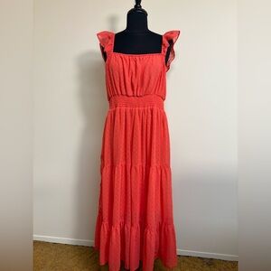 Elegant Coral Textured Dot Dress